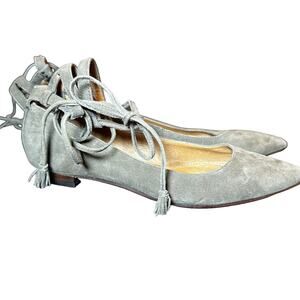 Frye Sienna Ghillie Ballet Flats Women’s 7M Dark Taupe Suede Lace-Up Tassel